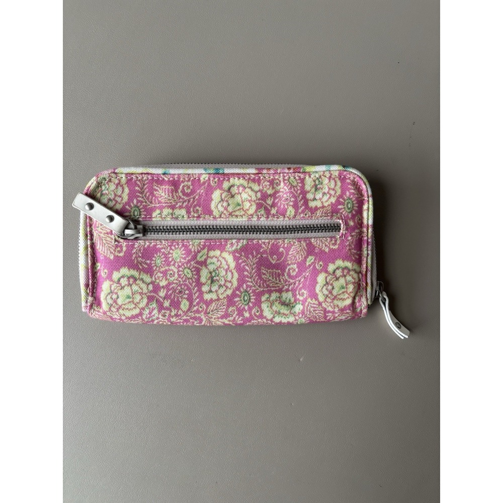 Dena Zip Around Canvas Pink Floral Green Women's Wallet 7.5"x4" - Picture 3 of 8